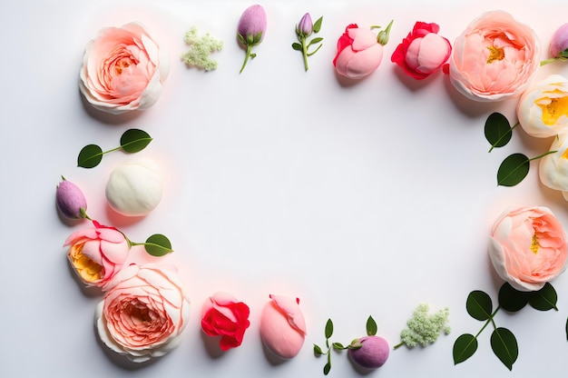 Un cadre de fleurs avec un fond rose et blanc