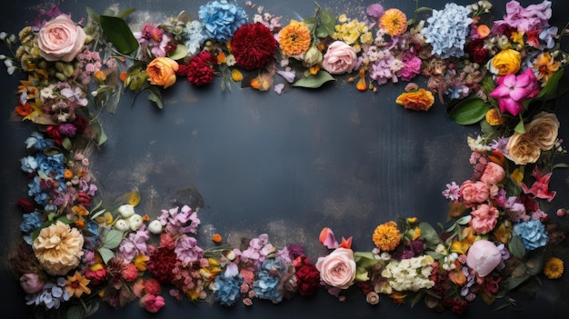 Un cadre de fleurs fraîches avec un fond propre à l'intérieur