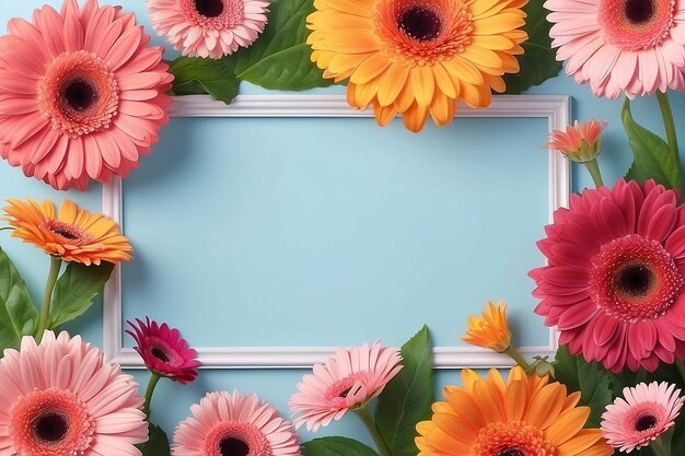 Un cadre de fleurs de gerbera et une place blanche pour votre texte