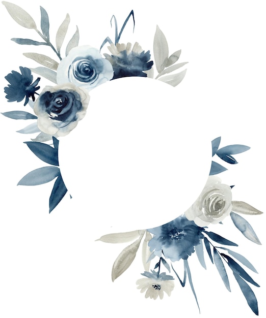 Cadre avec fleurs indigo pour mariage ou carte de voeux