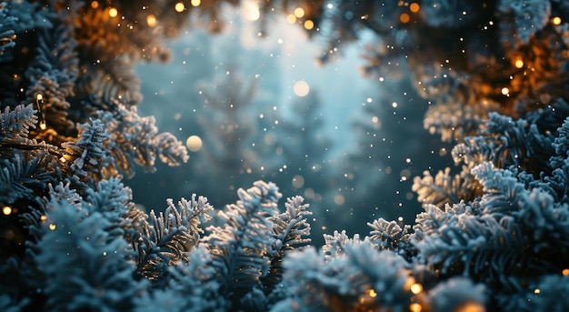 Un cadre de flocons de neige glacés autour d'un cadre d'arbre de Noël