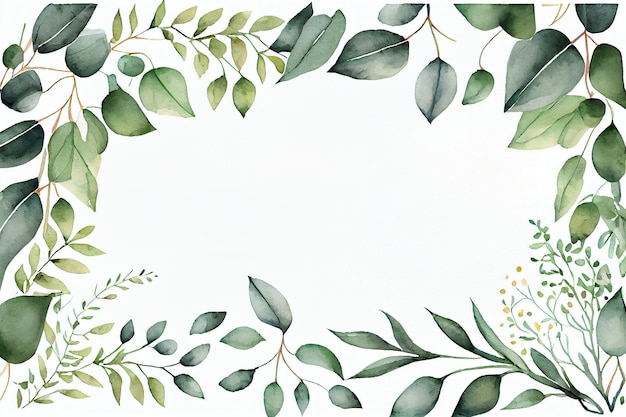 Photo cadre floral à l'aquarelle avec des branches et des feuilles d'eucalyptus