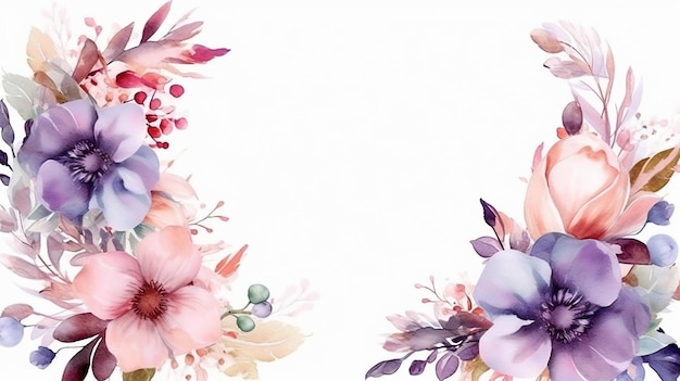 Cadre floral aquarelle fond polyvalent AI générative