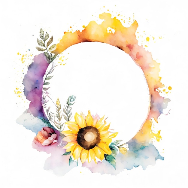 Cadre Floral Aquarelle Tournesol Cadre Mariage Illustration Vectorielle