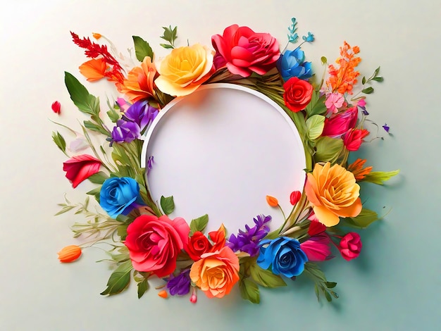 Photo un cadre floral avec un cercle en générant une image avec un bouquet de fleurs colorées un arrière-plan léger