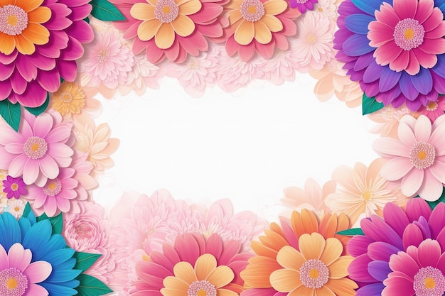 Un cadre floral coloré avec un fond blanc