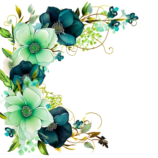 Photo cadre floral élégant avec des fleurs douces aquarelle bleu floral avec des cercles générés par l'ia