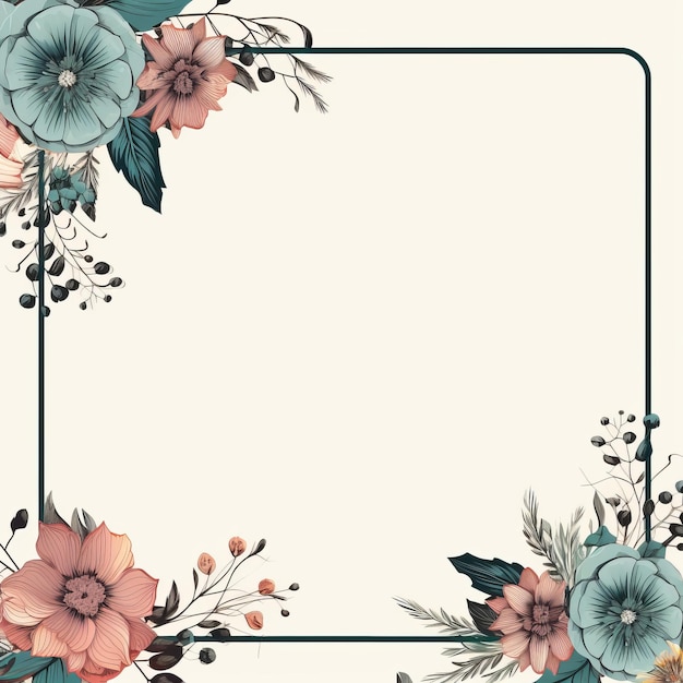 Un cadre floral avec des feuilles et des fleurs sur un fond beige