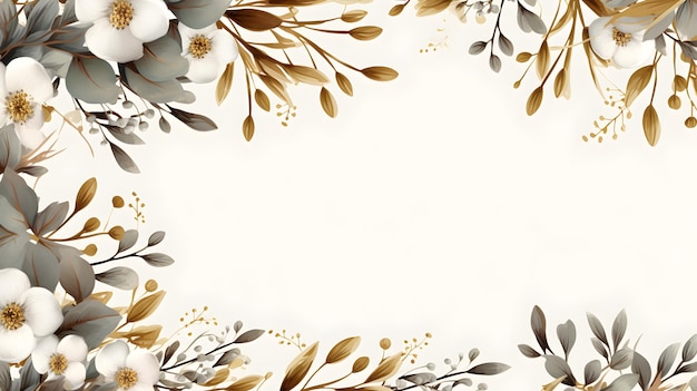 un cadre floral avec des fleurs blanches et des feuilles vertes abstrait fond de feuillage brun avec négatif