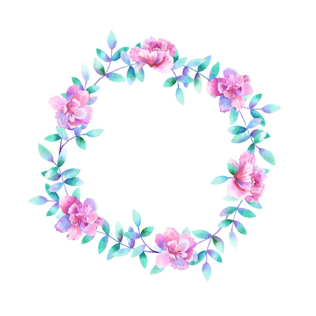 Cadre floral rond aquarelle.