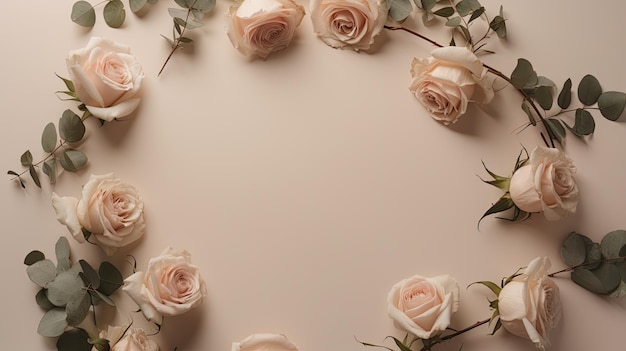 Un cadre floral rose avec des roses dessus
