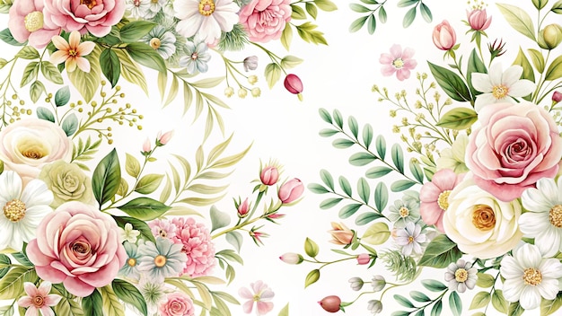 Cadre floral sans couture à l'aquarelle avec des roses et des feuilles en arrière-plan