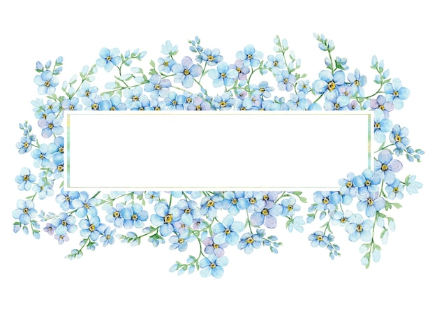 Cadre floral de verdure de couronne de myosotis d'aquarelle