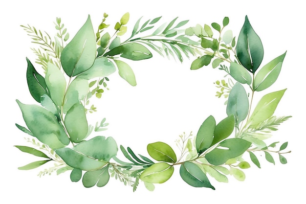 Cadre floral vert aquarelle avec des feuilles d'eucalyptus sur un cadre doré