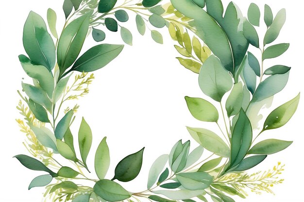 Cadre floral vert aquarelle avec des feuilles d'eucalyptus sur un cadre doré