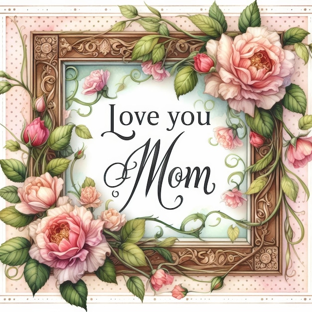 Le cadre floral vintage 39Love You Mom39 Sentiment pour la fête des mères39