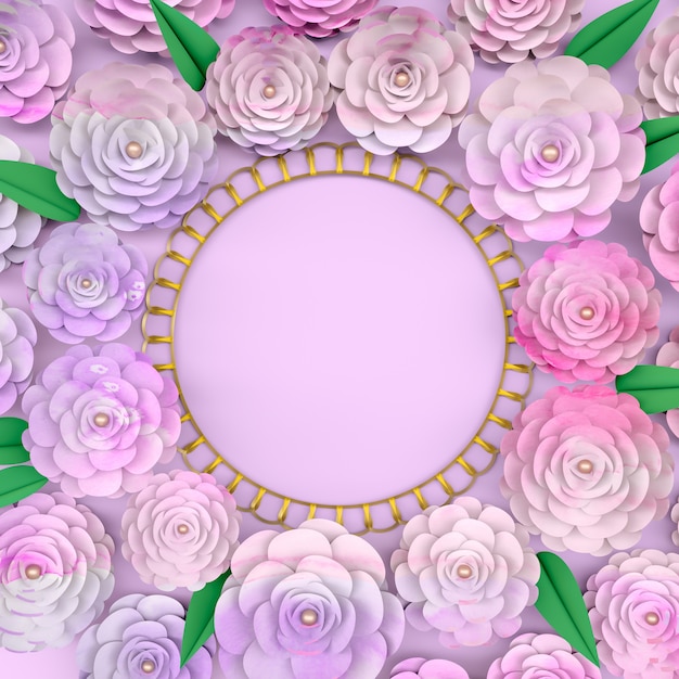 Cadre de fond de cercle avec fleur rose en fleurs.