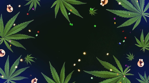 Cadre de fond de Noël de feuilles de marijuana