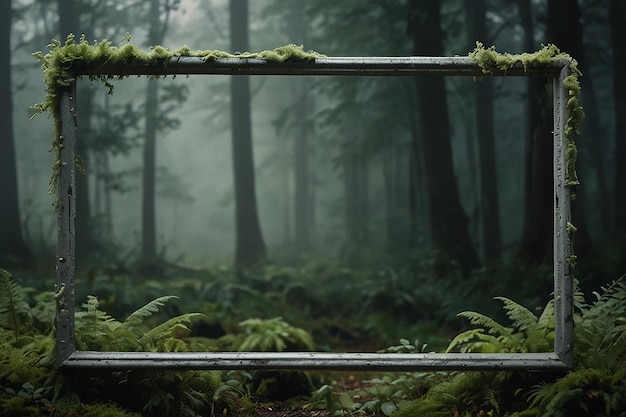 Photo cadre de forêt brumeuse arrière-plan nuances douces de mousse vert gris pâle poste social idées de concept art