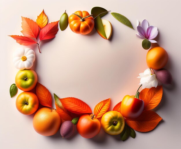 Photo un cadre de fruits et de feuilles avec le mot tomber dessus.