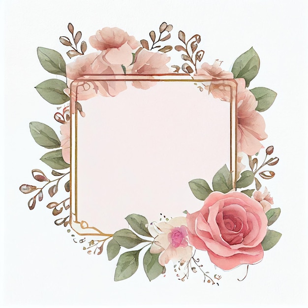 Cadre géométrique d'illustration florale aquarelle avec des fleurs roses et pêche