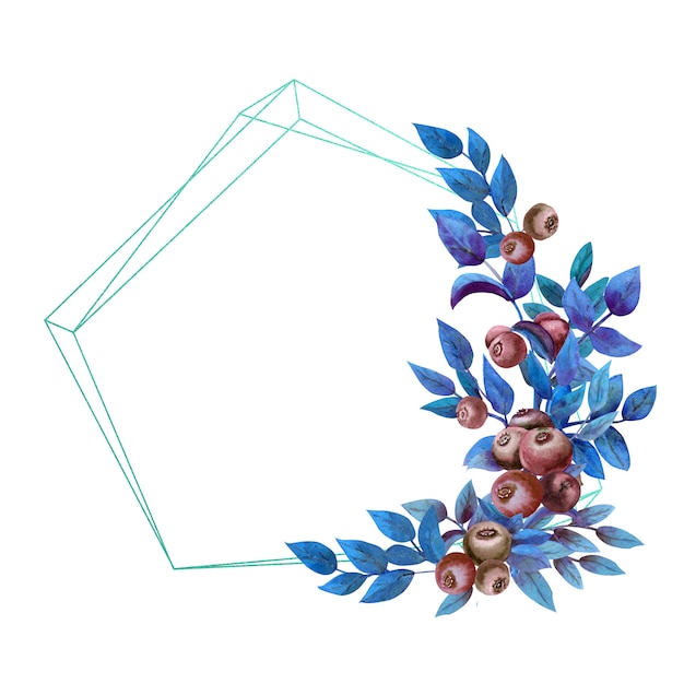 Photo cadre géométrique avec des myrtilles mûres dans des tons bleus