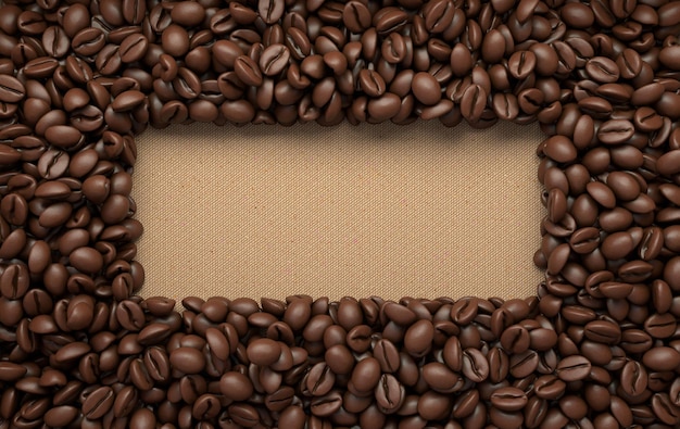 Cadre de grains de café torréfiés frais fond de rendu 3d Des masses de grains de café se bouchent Vue de dessus