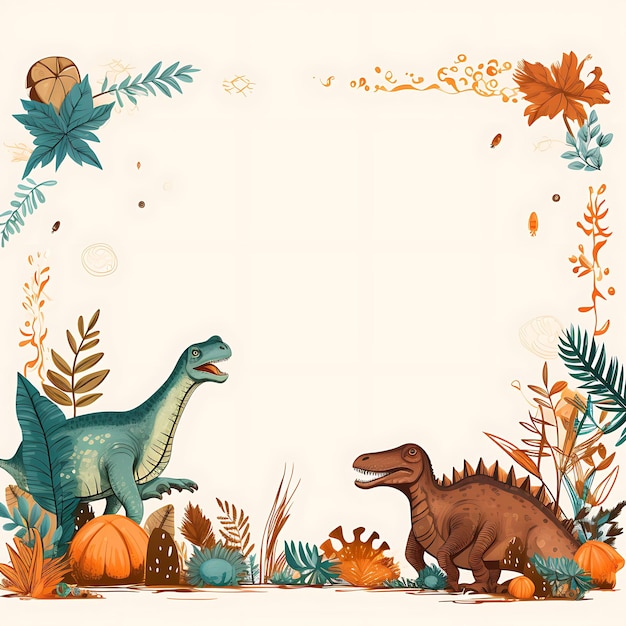 Cadre de gribouillis sur le thème des dinosaures, cadre rectangulaire avec dinosaures F, gribouillis créatifs décoratifs