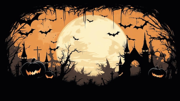 Cadre halloween cadre en bois illustration halloween Ai généré à haute résolution illustration d'Halloween sur fond blanc