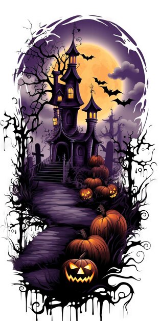 Cadre halloween cadre en bois illustration halloween Ai généré à haute résolution illustration d'Halloween sur fond blanc