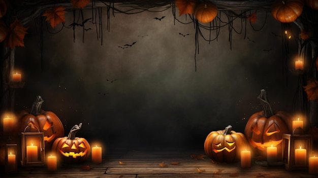 Cadre d'Halloween avec lanternes citrouilles éclairées
