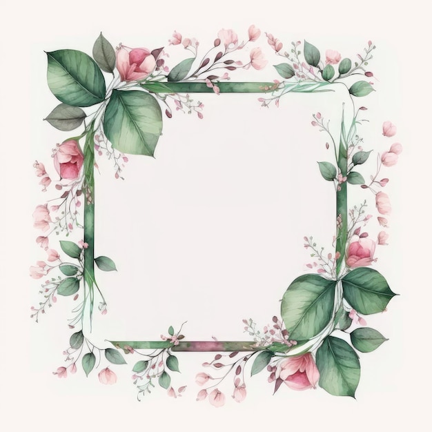 Cadre hexagonal de fleur rose et feuilles vertes avec aquarelle de congé