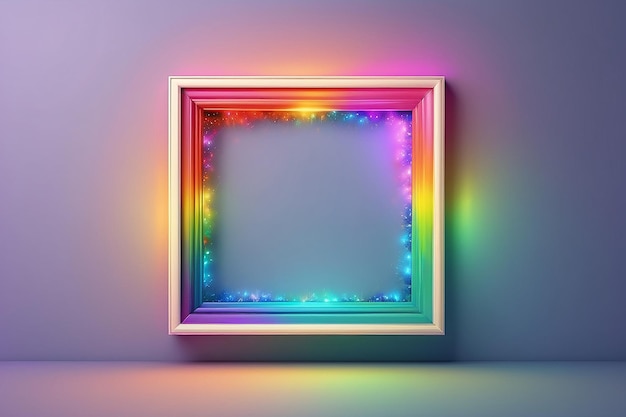 Cadre d'image carré avec une lumière magique arc-en-ciel autour de lui illustration vectorielle copie espace bordure d'arrière-plan