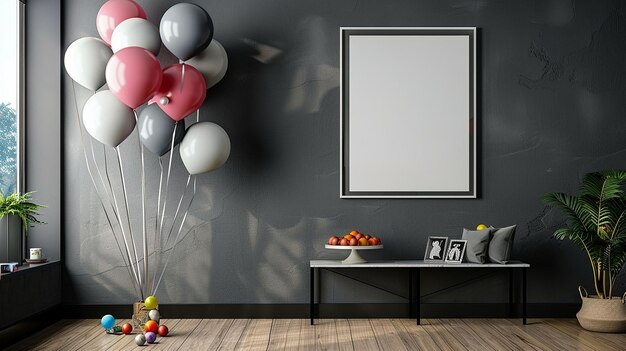 un cadre d'image sur un mur avec des ballons et une image de ballons