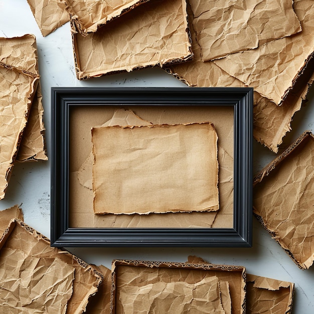 Cadre d'image sur une pile de papier brun