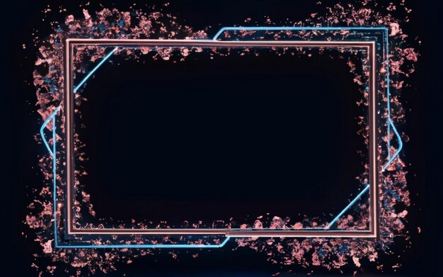 Photo cadre d'image rectangulaire carré avec un motion graphique couleur néon à deux tons sur un fond noir isolé