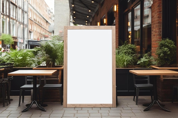 un cadre d'image vide assis devant un restaurant