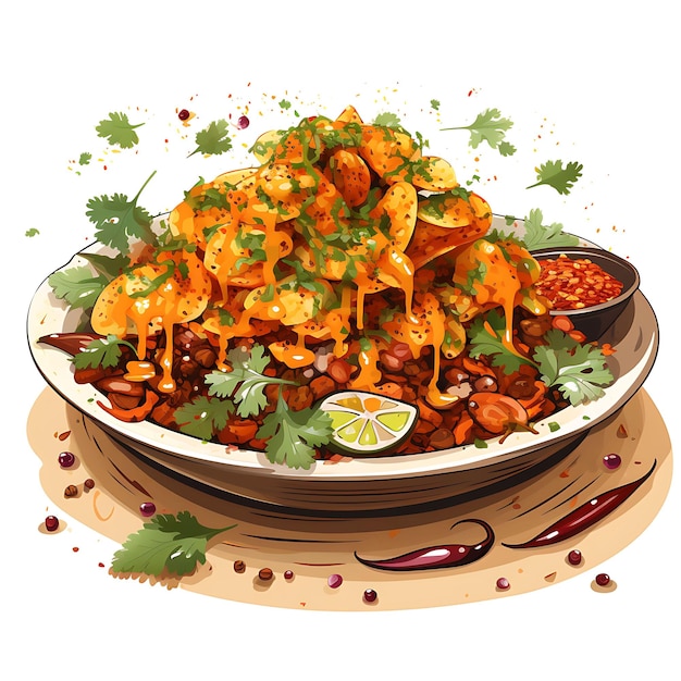 Cadre inspiré du henné avec chutney de tamarin Bhel Puri Snack, un style aquarelle de la culture indienne