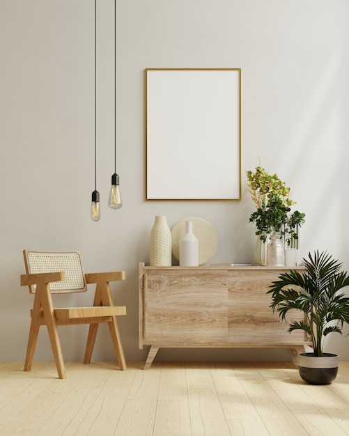 cadre à l'intérieur du salon, style scandinave, rendu 3d