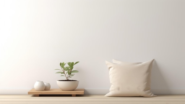 Cadre intérieur minimaliste élégant avec murs blancs et coussin