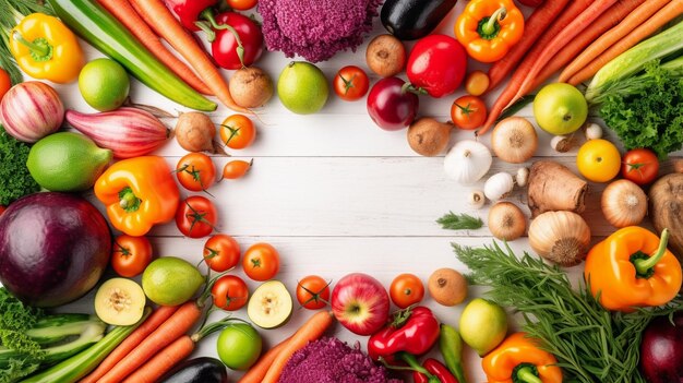 Cadre de légumes et de fruits frais isolés