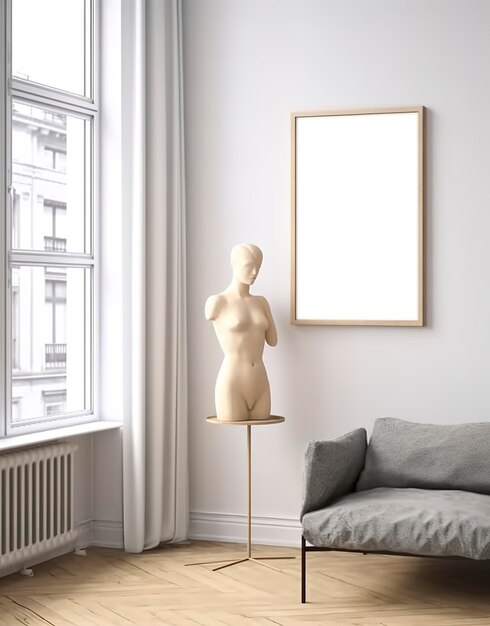 Cadre de maquette dans l'intérieur du salon scandinave contemporain rendu 3d AI Generative