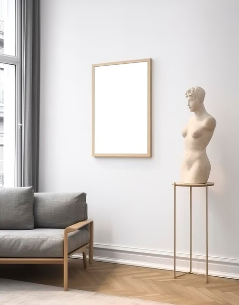 Cadre de maquette dans l'intérieur du salon scandinave contemporain rendu 3d AI Generative