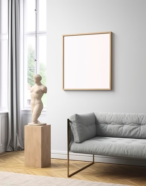 Cadre de maquette dans l'intérieur du salon scandinave contemporain rendu 3d AI Generative