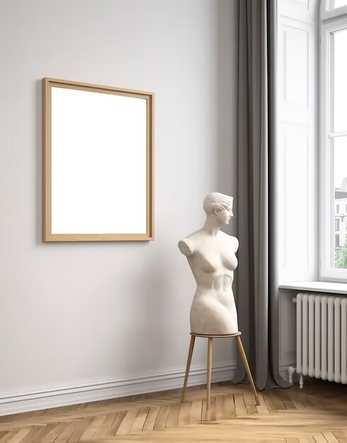 Cadre de maquette dans un rendu 3D intérieur de salon scandinave contemporain