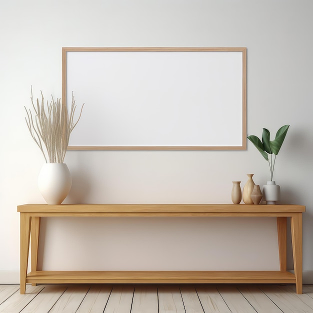 Cadre minimaliste et console en bois avec éclairage silhouette