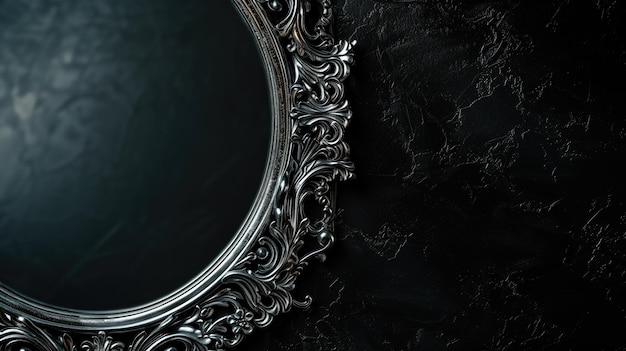 Photo un cadre de miroir antique orné sur un fond noir est un décor classique.