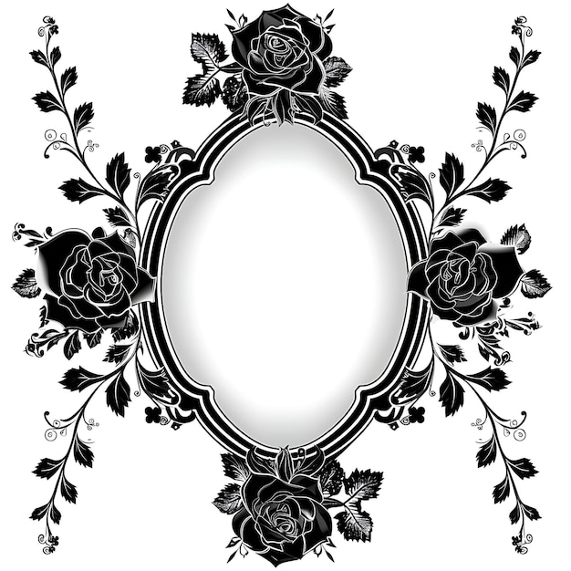 Cadre de miroir de style victorien avec dessin de rose et symboles de dentelle pour tatouage de contour découpé par CNC