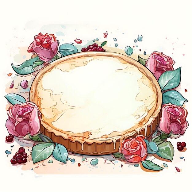 Cadre en mosaïque en céramique avec gâteau au fromage Baklava, miette de pistache, aquarelle, cadre du Festival de Nowruz Iran