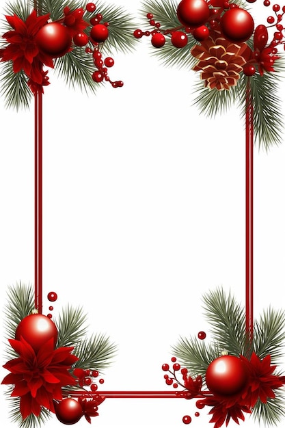 cadre de Noël de couleur rouge isométrique riche décoré de feuilles et de boule png avec du blanc